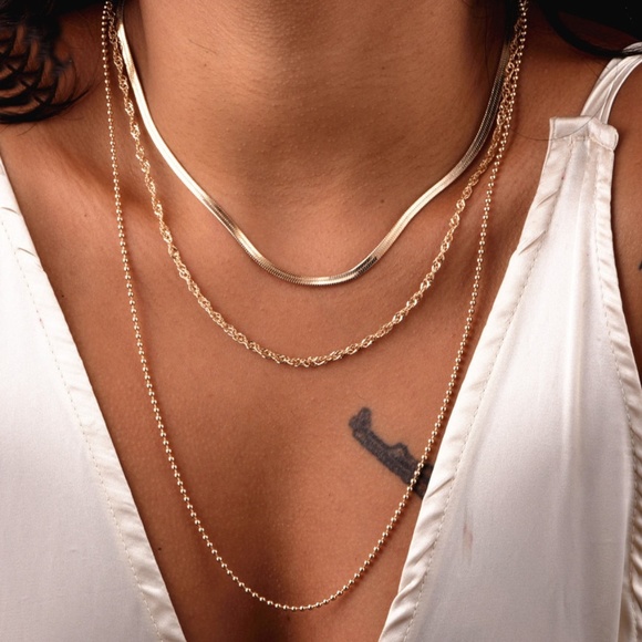 Layered Snake Chain Twist Rope Chic Gold Necklace - Picture 1 of 7